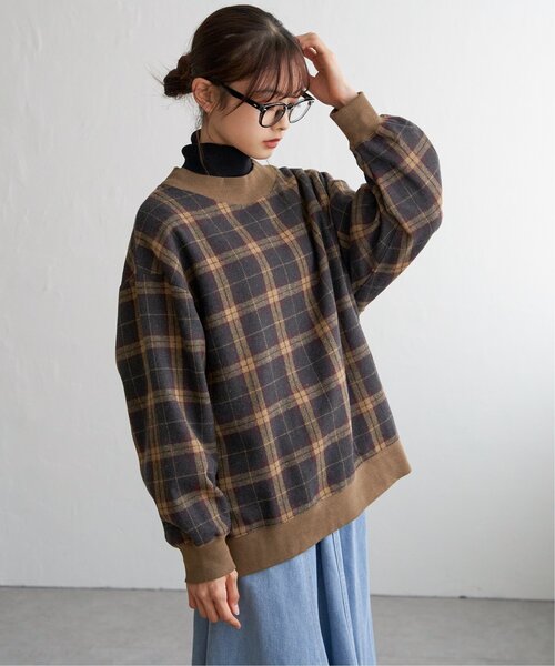 LBC(エルビーシー)の「チェック切り替えリブプルオーバー(スウェット・レディース・グリーン/ネイビー/ベージュ・M)」の10枚目の写真