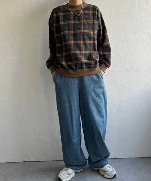 LBC(エルビーシー)の「チェック切り替えリブプルオーバー(スウェット・レディース・グリーン/ネイビー/ベージュ・M)」の4枚目の写真