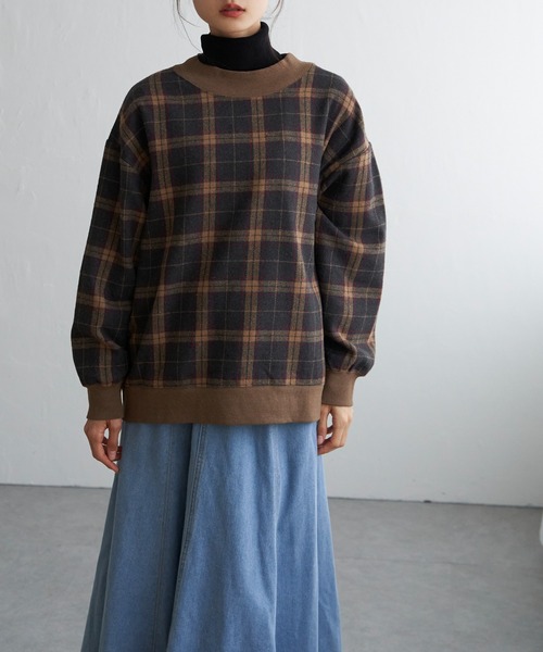 LBC(エルビーシー)の「チェック切り替えリブプルオーバー(スウェット・レディース・グリーン/ネイビー/ベージュ・M)」の5枚目の写真