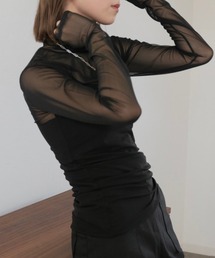 Reurie' | ロングスリーブシアートップス / long sleeve sheer top 　シアータートル レイヤード メッシュ チュール プルオーバー タートルネック ハイネック(Tシャツ/カットソー)