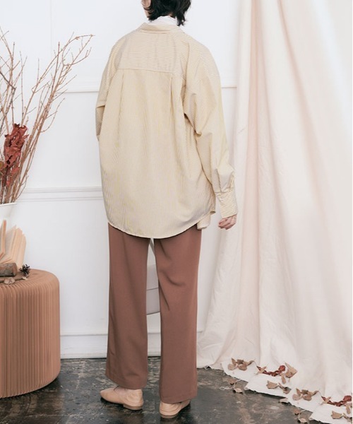 kirakiraShop（キラキラショップ）の「パール ボタン ストライプ シャツ（シャツ/ブラウス・レディース・ネイビー/ベージュ/レッド/グリーン・FREE）」の10枚目の写真