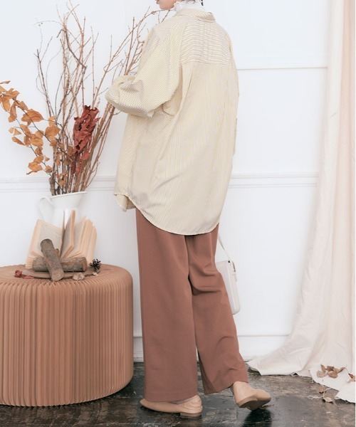 kirakiraShop（キラキラショップ）の「パール ボタン ストライプ シャツ（シャツ/ブラウス・レディース・ネイビー/ベージュ/レッド/グリーン・FREE）」の11枚目の写真