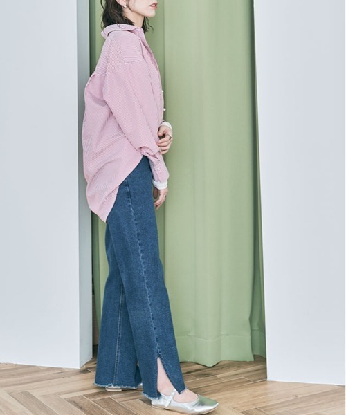 kirakiraShop（キラキラショップ）の「パール ボタン ストライプ シャツ（シャツ/ブラウス・レディース・ネイビー/ベージュ/レッド/グリーン・FREE）」の16枚目の写真