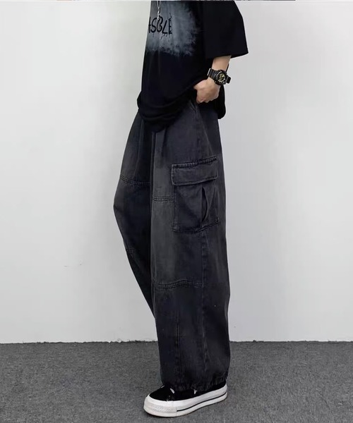 00s 90s OLD アバクロ デタッチャブル 裾ドローコード カーゴパンツ セール】ワイド デニムカーゴパンツ ビンテージウォッシュ 裾