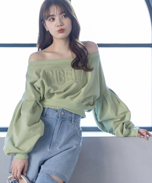 clear（クリア）の「マルチwayエンボスロゴ袖ボリュームスウェット≪2024SS新作≫（スウェット・レディース・杢グレー/ブラック/ライトカーキ・F）」の3枚目の写真