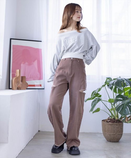 clear（クリア）の「マルチwayエンボスロゴ袖ボリュームスウェット≪2024SS新作≫（スウェット・レディース・杢グレー/ブラック/ライトカーキ・F）」の18枚目の写真