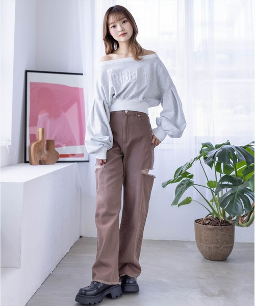 clear（クリア）の「マルチwayエンボスロゴ袖ボリュームスウェット≪2024SS新作≫（スウェット・レディース・杢グレー/ブラック/ライトカーキ・F）」の19枚目の写真