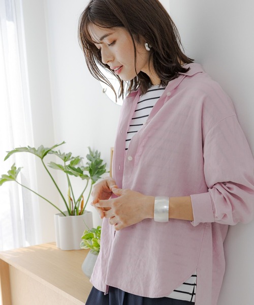 Elura（エルーラ）の「リネンブレンド冷感シャツ（シャツ/ブラウス・レディース・グリーン系その他/ライトイエロー/ブラウン系その他/ライトピンク・SMALL/MEDIUM/LARGE）」の4枚目の写真