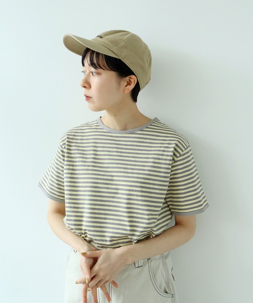 PAR ICI（パーリッシィ）の「ボーダー配色バインダー 半袖Tシャツ（Tシャツ/カットソー・レディース・グリーン/サックスブルー/ピンク系その他/ブラック/オレンジ/イエロー/ライトブルー/カーキ/マスタード/ダークブラウン/グリーン系その他/ピンク系その他2・FREE）」の8枚目の写真