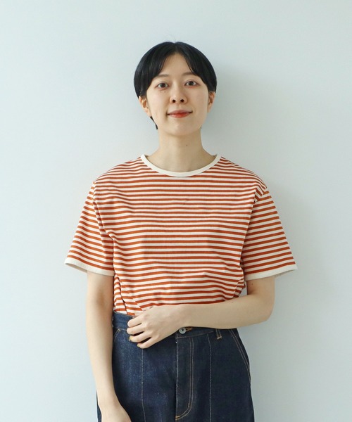 PAR ICI（パーリッシィ）の「ボーダー配色バインダー 半袖Tシャツ（Tシャツ/カットソー・レディース・グリーン/サックスブルー/ピンク系その他/ブラック/オレンジ/イエロー/ライトブルー/カーキ/マスタード/ダークブラウン/グリーン系その他/ピンク系その他2・FREE）」の12枚目の写真