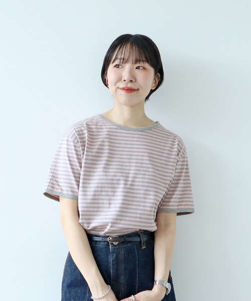 ボーダー配色バインダー 半袖Tシャツ（Tシャツ/カットソー