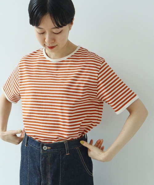 PAR ICI（パーリッシィ）の「ボーダー配色バインダー 半袖Tシャツ（Tシャツ/カットソー・レディース・グリーン/サックスブルー/ピンク系その他/ブラック/オレンジ/イエロー/ライトブルー/カーキ/マスタード/ダークブラウン/グリーン系その他/ピンク系その他2・FREE）」の18枚目の写真