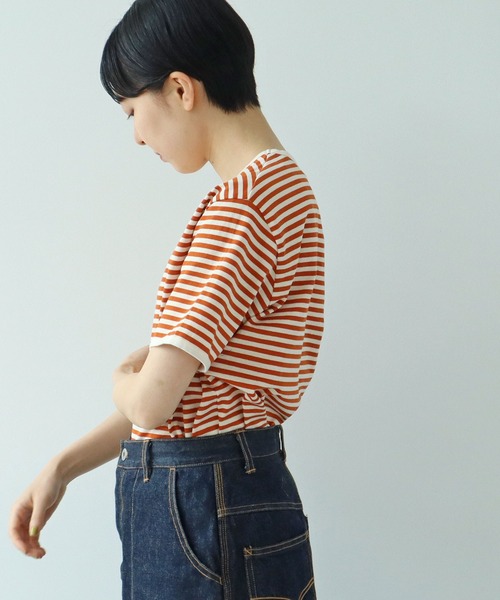 PAR ICI（パーリッシィ）の「ボーダー配色バインダー 半袖Tシャツ（Tシャツ/カットソー・レディース・グリーン/サックスブルー/ピンク系その他/ブラック/オレンジ/イエロー/ライトブルー/カーキ/マスタード/ダークブラウン/グリーン系その他/ピンク系その他2・FREE）」の19枚目の写真