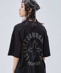 オーバーサイズ ラインストーンクロスモチーフロゴTシャツ