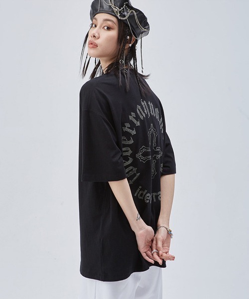 Ressaca(レサーカ)の「オーバーサイズ ラインストーンクロスモチーフロゴTシャツ(Tシャツ/カットソー・メンズ・ホワイト/ブラック/チャコールグレー・XL/L/M)」の9枚目の写真