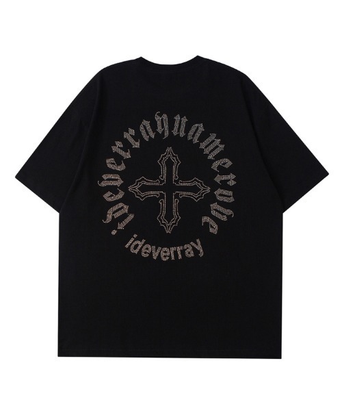激安ブランド オーバーサイズ ラインストーンクロスモチーフロゴTシャツ（T トップス
