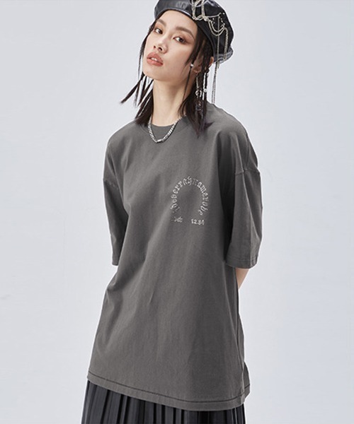 オーバーサイズ ラインストーンクロスモチーフロゴTシャツ（T