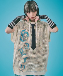 【GALFY/ガルフィー】顔半分メッシュニット