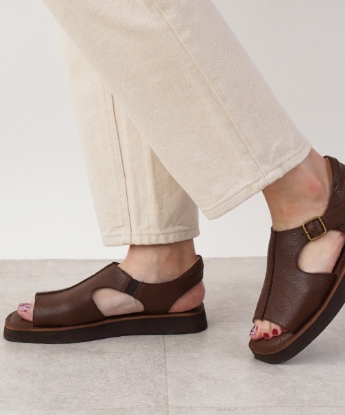 セール】hocco/ﾎｯｺ 甲深 レザーオープントゥサンダル（サンダル