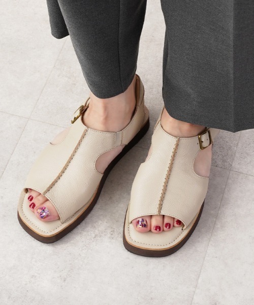 セール】hocco/ﾎｯｺ 甲深 レザーオープントゥサンダル（サンダル