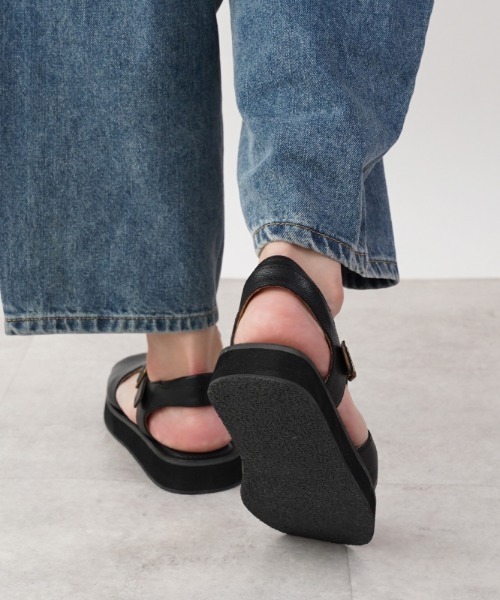 セール】hocco/ﾎｯｺ 甲深 レザーオープントゥサンダル（サンダル