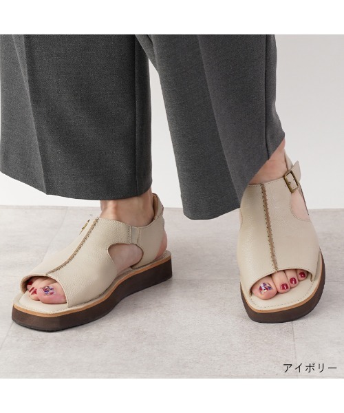 セール】hocco/ﾎｯｺ 甲深 レザーオープントゥサンダル（サンダル