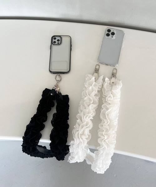 Me%（ミィパーセント）の「【ストラップシート付き】コットンレースモバイルショルダーストラップ 121082（スマホグッズ・レディース・ブラック/ホワイト・FREE）」の3枚目の写真