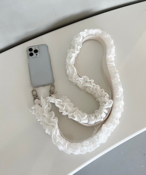 Me%（ミィパーセント）の「【ストラップシート付き】コットンレースモバイルショルダーストラップ 121082（スマホグッズ・レディース・ブラック/ホワイト・FREE）」の6枚目の写真