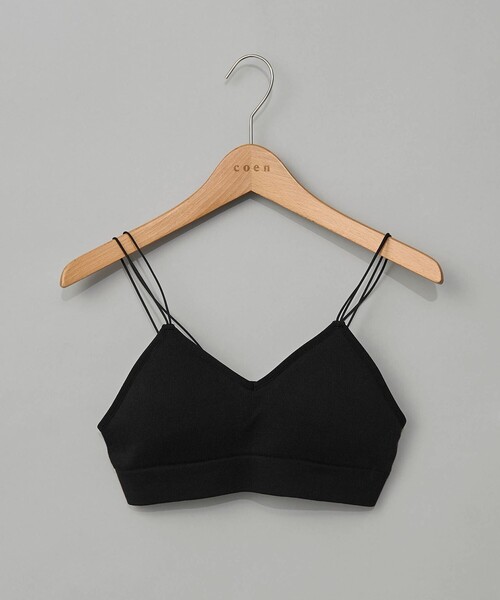 coen（コーエン）の「ダブルストラップカップ付きニットブラトップ（キャミソール・レディース・ブラック/ベージュ・FREE）」の2枚目の写真
