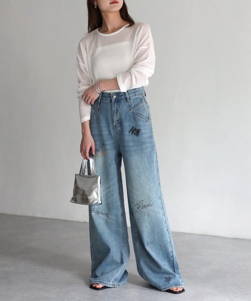 Riberry(リベリー)の「ミックスロゴプリントデニムパンツ(デニムパンツ・レディース・ブルー・MEDIUM)」の10枚目の写真