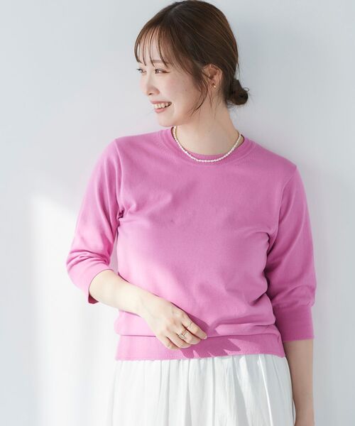 le.coeur blanc(ルクールブラン)の「アイレットクルーネックプルオーバー(ニット/セーター・レディース・オフホワイト/ブラック/ホワイト系その他/ピンク・38)」の4枚目の写真