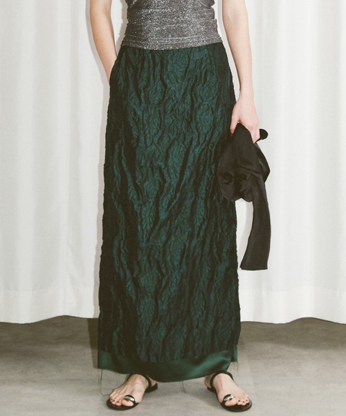 yae（ヤエ）の「Flower jacqard skirt/フラワージャガードスカート（スカート・レディース・ベビーピンク/ダークグリーン/ブラック・36/38）」の3枚目の写真