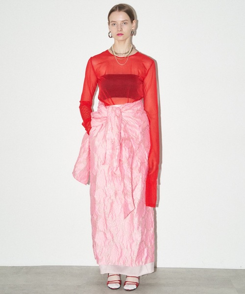 yae（ヤエ）の「Flower jacqard skirt/フラワージャガードスカート（スカート・レディース・ベビーピンク/ダークグリーン/ブラック・36/38）」の11枚目の写真