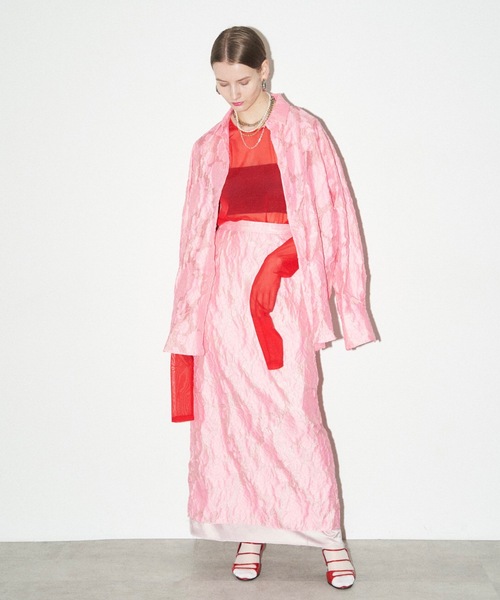 yae（ヤエ）の「Flower jacqard skirt/フラワージャガードスカート（スカート・レディース・ベビーピンク/ダークグリーン/ブラック・36/38）」の13枚目の写真