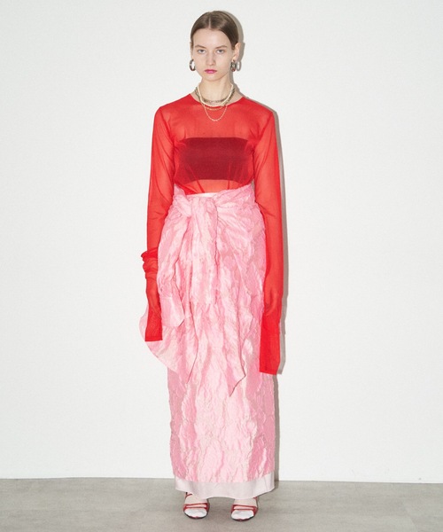 yae（ヤエ）の「Flower jacqard skirt/フラワージャガードスカート（スカート・レディース・ベビーピンク/ダークグリーン/ブラック・36/38）」の8枚目の写真