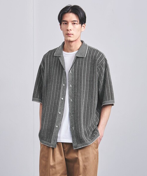 Coohem（コーヘン）の「＜COOHEM＞ COTTON STRIPE KNIT SHIRT/コットン ストライプ ニット シャツ（シャツ/ブラウス・メンズ・ブラック・XL/L/M）」の3枚目の写真