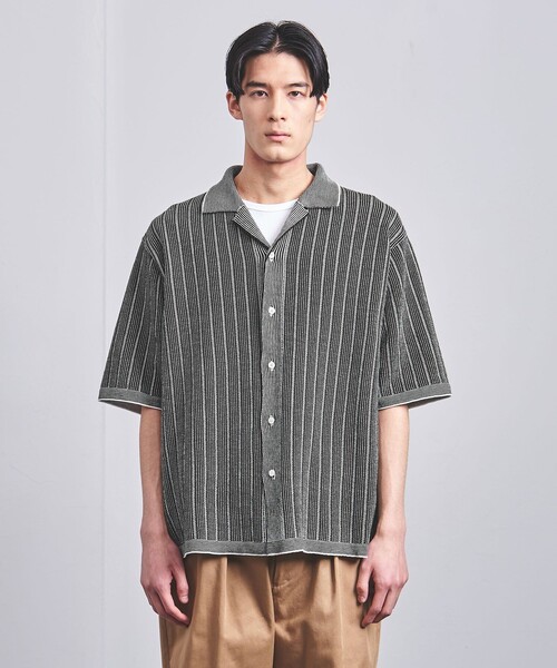 Coohem（コーヘン）の「＜COOHEM＞ COTTON STRIPE KNIT SHIRT/コットン ストライプ ニット シャツ（シャツ/ブラウス・メンズ・ブラック・XL/L/M）」の4枚目の写真