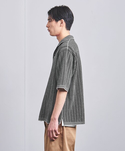 Coohem（コーヘン）の「＜COOHEM＞ COTTON STRIPE KNIT SHIRT/コットン ストライプ ニット シャツ（シャツ/ブラウス・メンズ・ブラック・XL/L/M）」の5枚目の写真