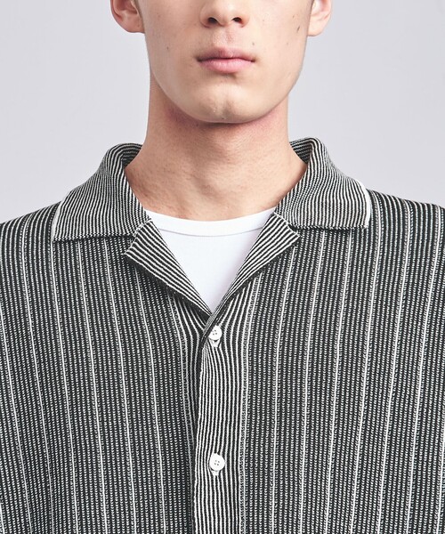 Coohem（コーヘン）の「＜COOHEM＞ COTTON STRIPE KNIT SHIRT/コットン ストライプ ニット シャツ（シャツ/ブラウス・メンズ・ブラック・XL/L/M）」の7枚目の写真
