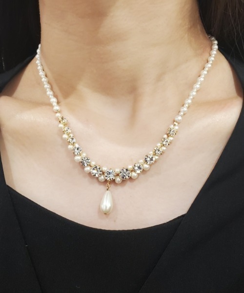 【EVERYBIRTHDAY】Heart Cupid Pearl ネックレース Cupid Heart ネックレス 「Cupid Heart」結婚式アクセサリー2連