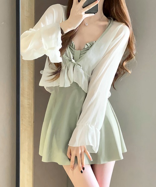 【2点セット】シアーボレロ付きワンピーススイムウエア