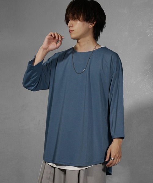 MinoriTY】さらふわ裾ラウンド8分袖Tシャツ カットソー メンズ