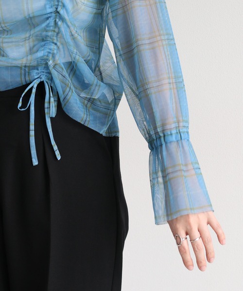 cepo（セポ）の「シャーリンングリボンチュールトップス（Tシャツ/カットソー・レディース・ブルー/ベージュ・M）」の11枚目の写真