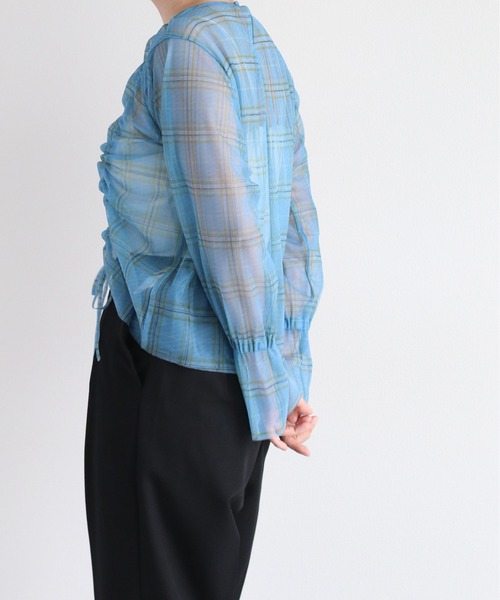 cepo（セポ）の「シャーリンングリボンチュールトップス（Tシャツ/カットソー・レディース・ブルー/ベージュ・M）」の5枚目の写真