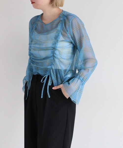 cepo（セポ）の「シャーリンングリボンチュールトップス（Tシャツ/カットソー・レディース・ブルー/ベージュ・M）」の22枚目の写真