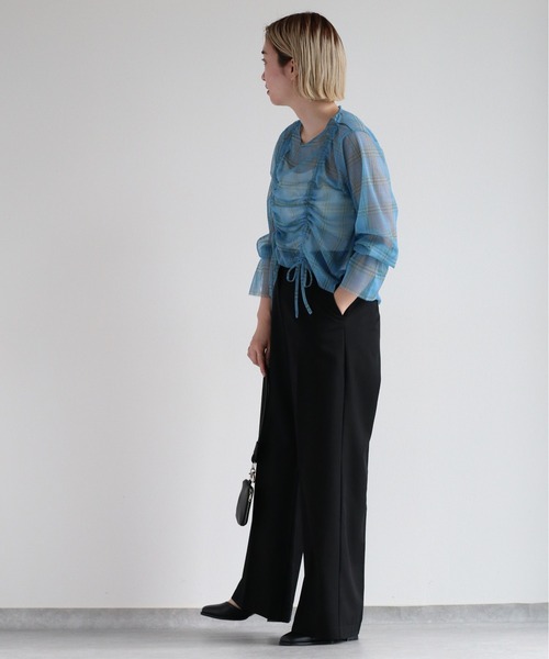 cepo（セポ）の「シャーリンングリボンチュールトップス（Tシャツ/カットソー・レディース・ブルー/ベージュ・M）」の9枚目の写真