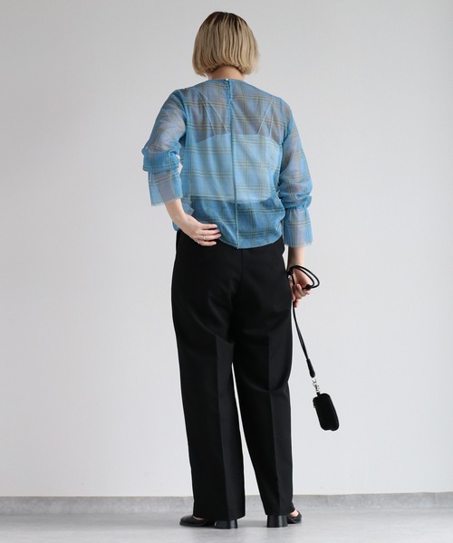 cepo（セポ）の「シャーリンングリボンチュールトップス（Tシャツ/カットソー・レディース・ブルー/ベージュ・M）」の8枚目の写真