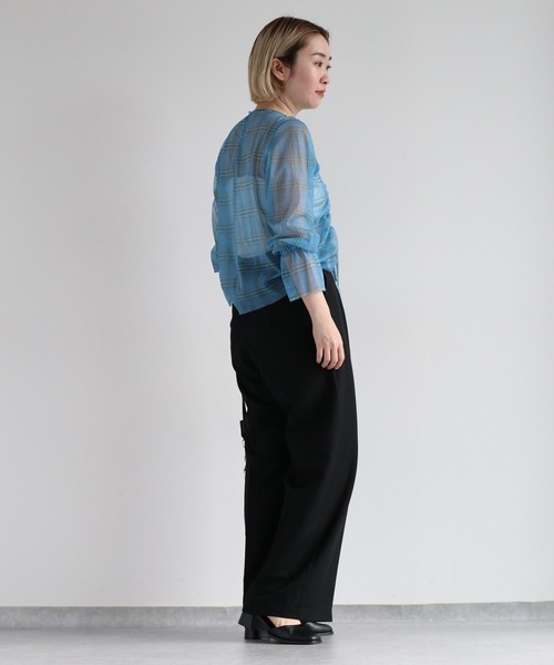 cepo（セポ）の「シャーリンングリボンチュールトップス（Tシャツ/カットソー・レディース・ブルー/ベージュ・M）」の7枚目の写真