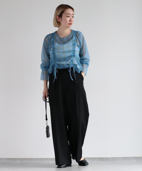 cepo（セポ）の「シャーリンングリボンチュールトップス（Tシャツ/カットソー・レディース・ブルー/ベージュ・M）」の6枚目の写真