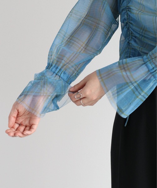 cepo（セポ）の「シャーリンングリボンチュールトップス（Tシャツ/カットソー・レディース・ブルー/ベージュ・M）」の10枚目の写真